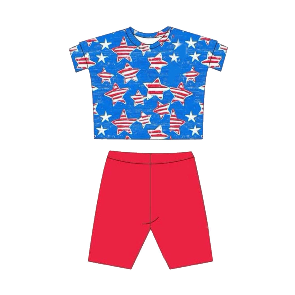 Short sleeves stars top red shorts girls 4th of july outfits