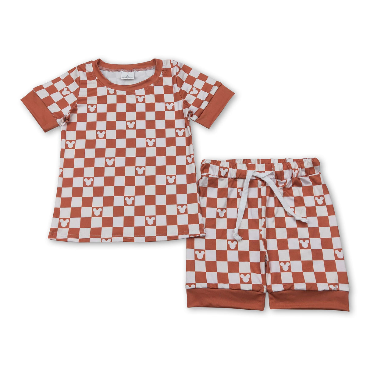 Short sleeves khaki plaid mouse top shorts baby kids clothing
