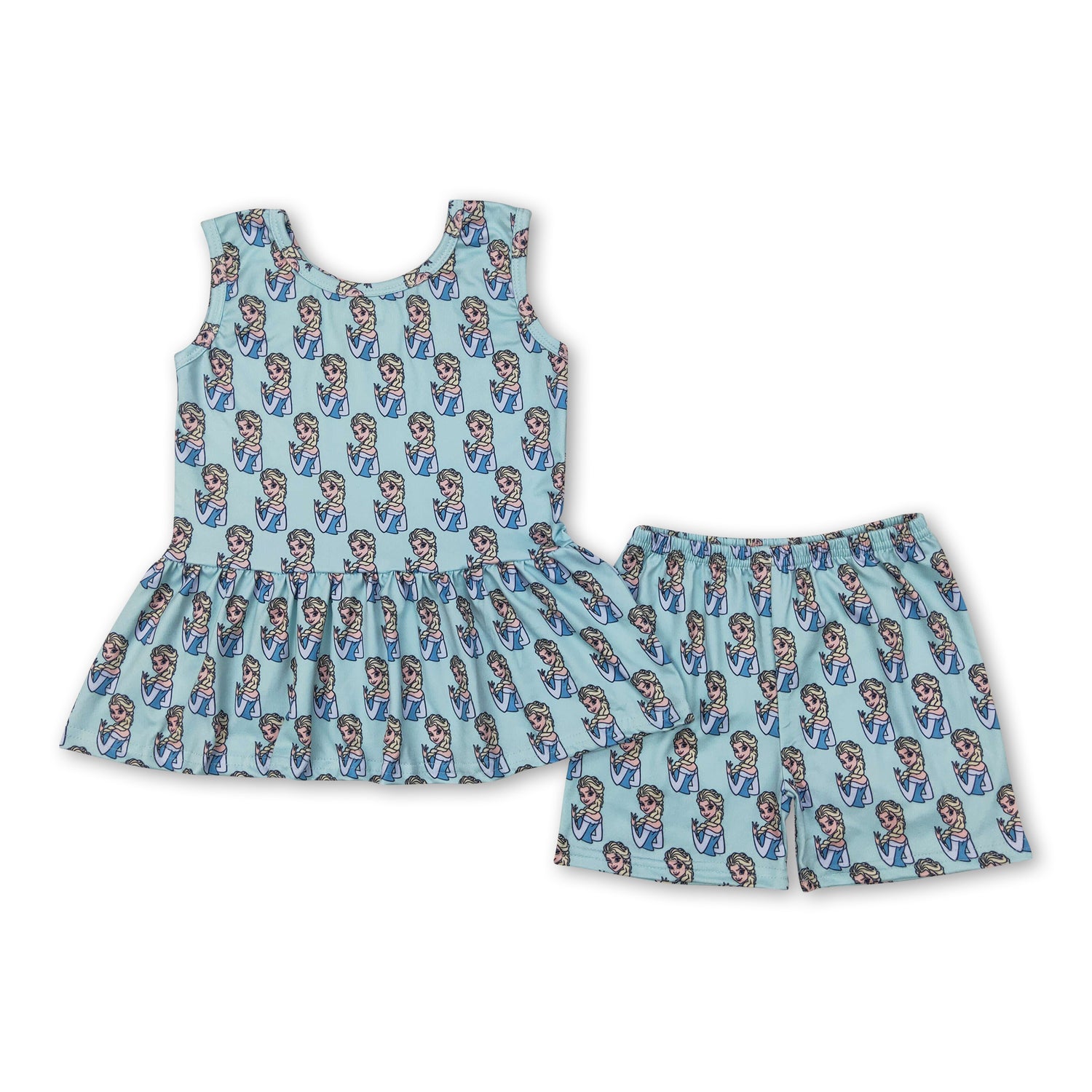 Light blue sleeveless princess peplum shorts girls clothes