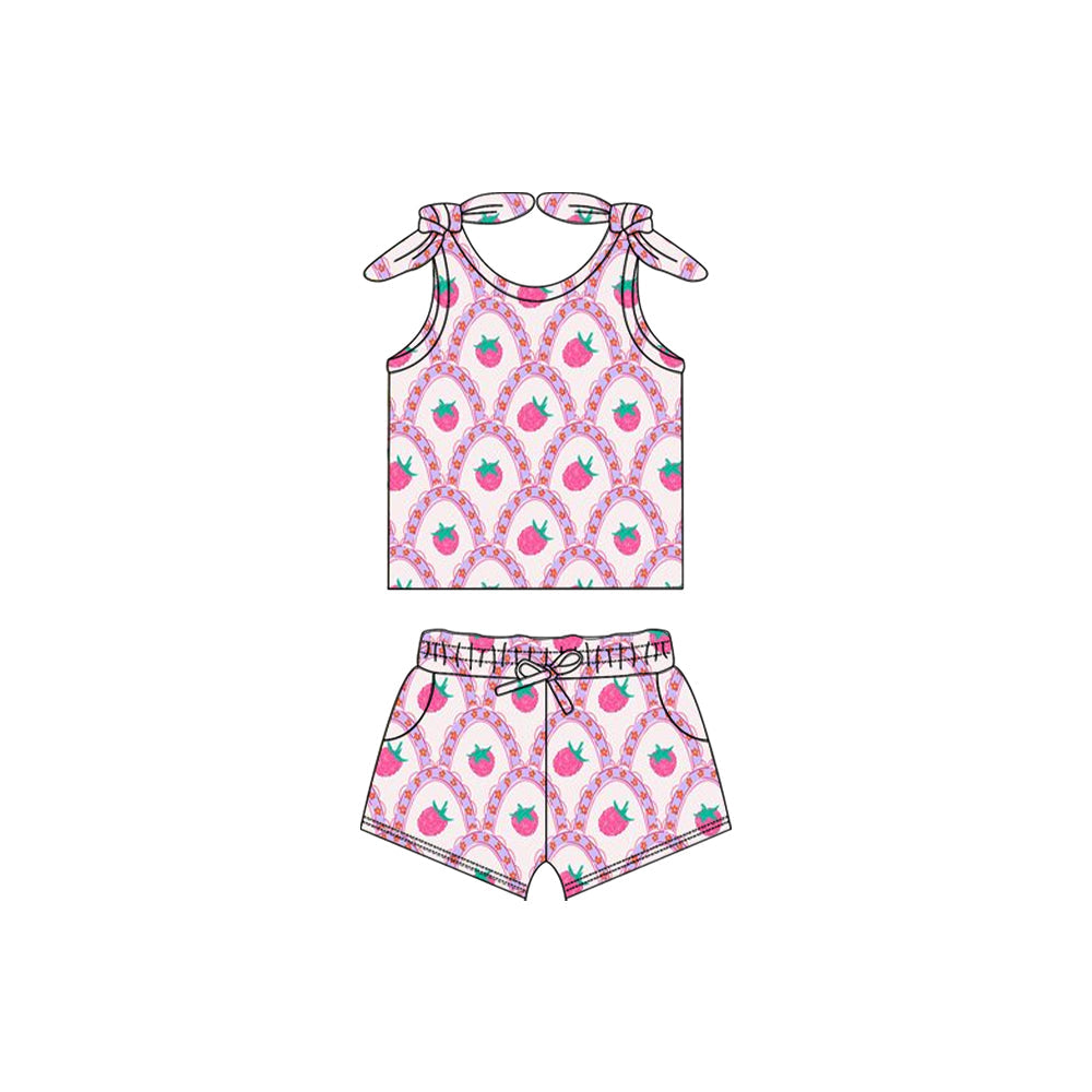 Sleeveless pink strawberry baby girls summer outfits