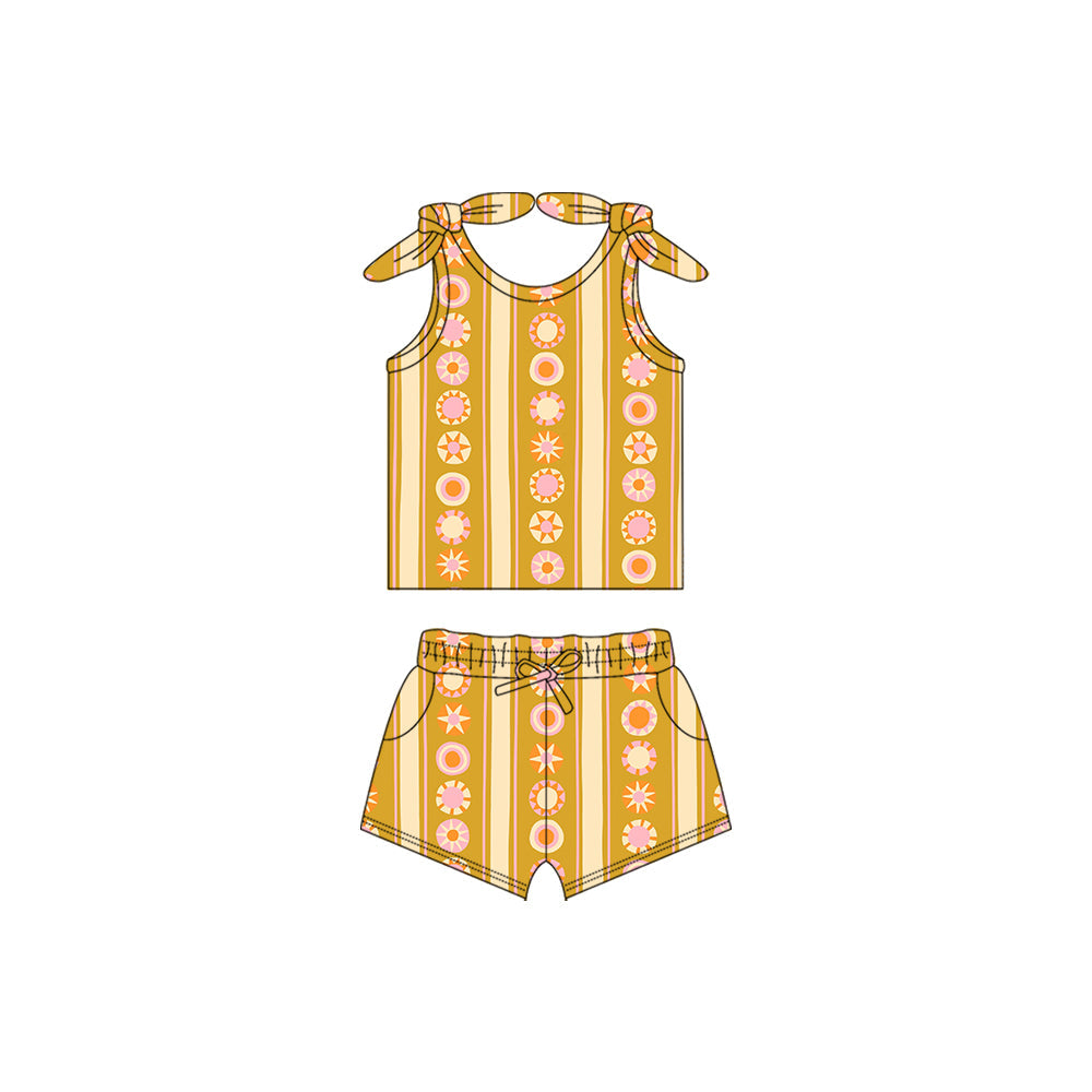 Sleeveless yellow sun baby girls summer outfits
