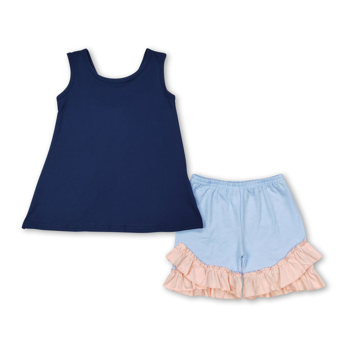 Pink bow sleeveless navy tunic shorts girls outfits