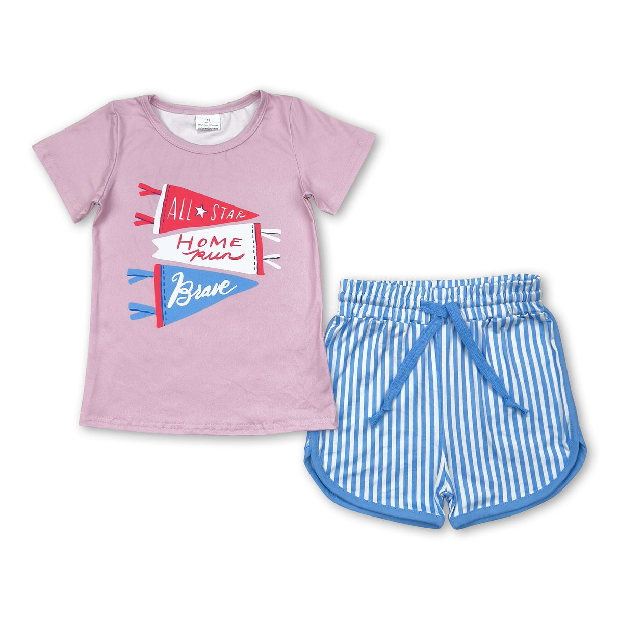 Pink short sleeves brave top stripe shorts baseball girls clothes