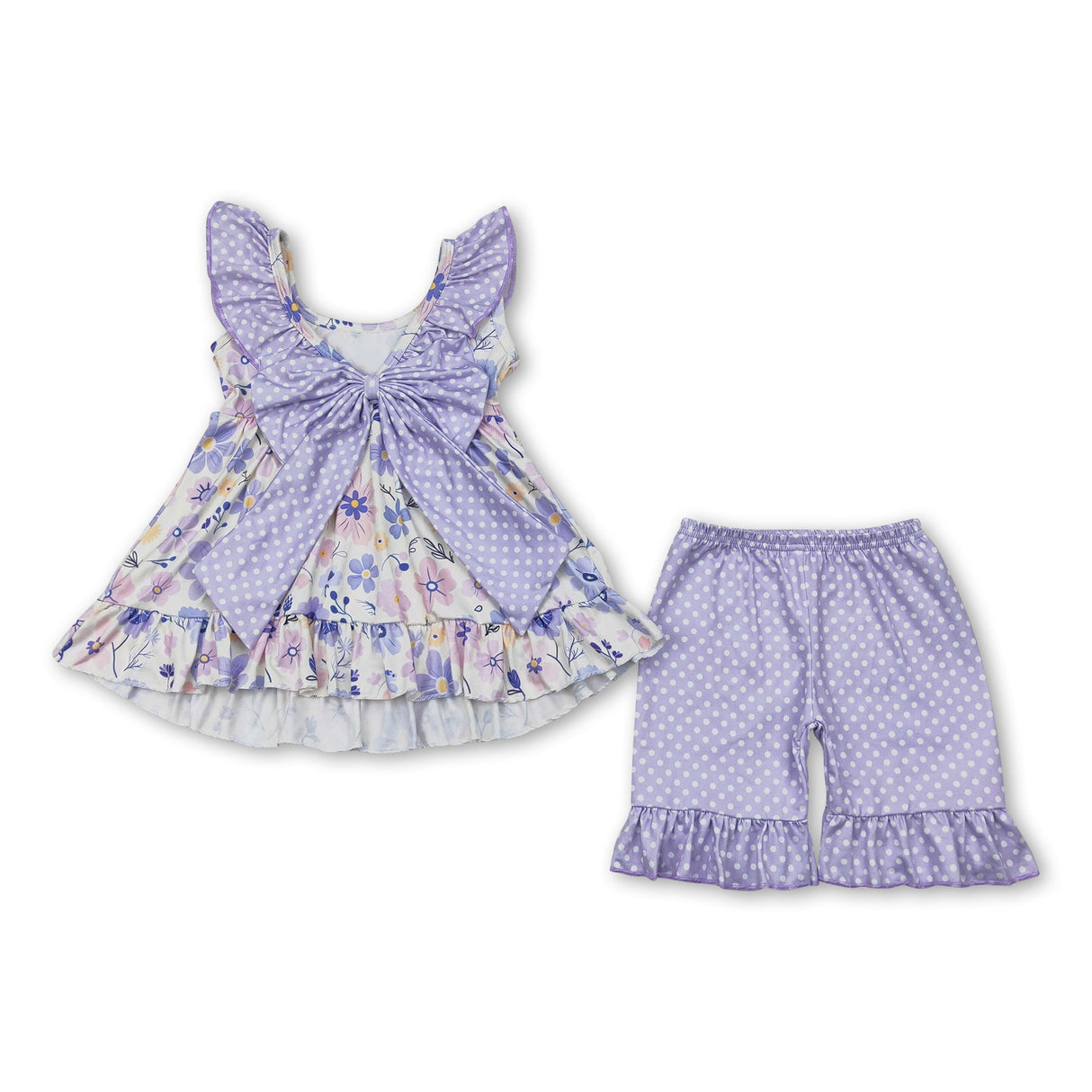 Polka dots ruffle floral tunic shorts girls clothing outfits