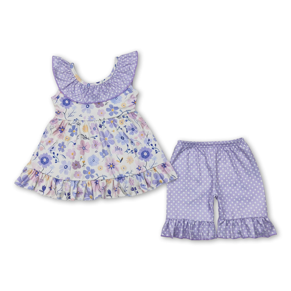 Polka dots ruffle floral tunic shorts girls clothing outfits