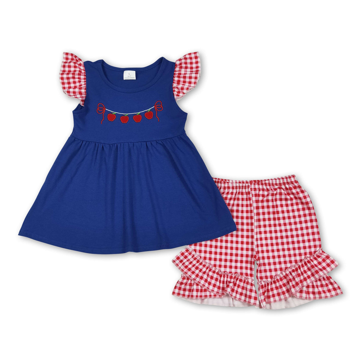 Flutter sleeves blue apple girls back to school outfits