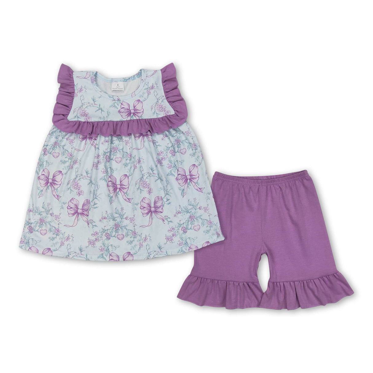Lavender ruffle floral bow tunic shorts girls clothing