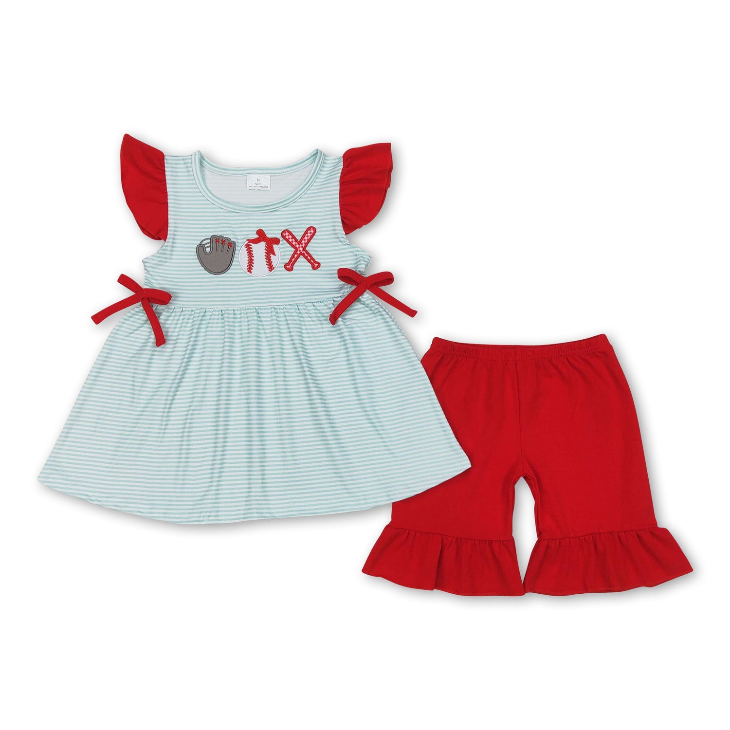 Flutter sleeves baseball tunic ruffle shorts girls clothes