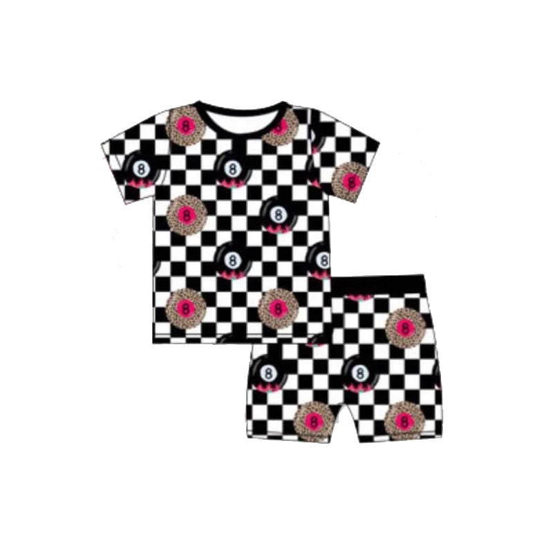 Black plaid short sleeves balls baby kids summer pajamas