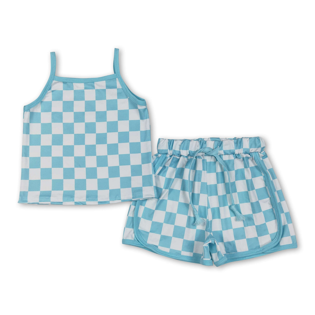Straps aqua plaid top shorts kids girls outfits