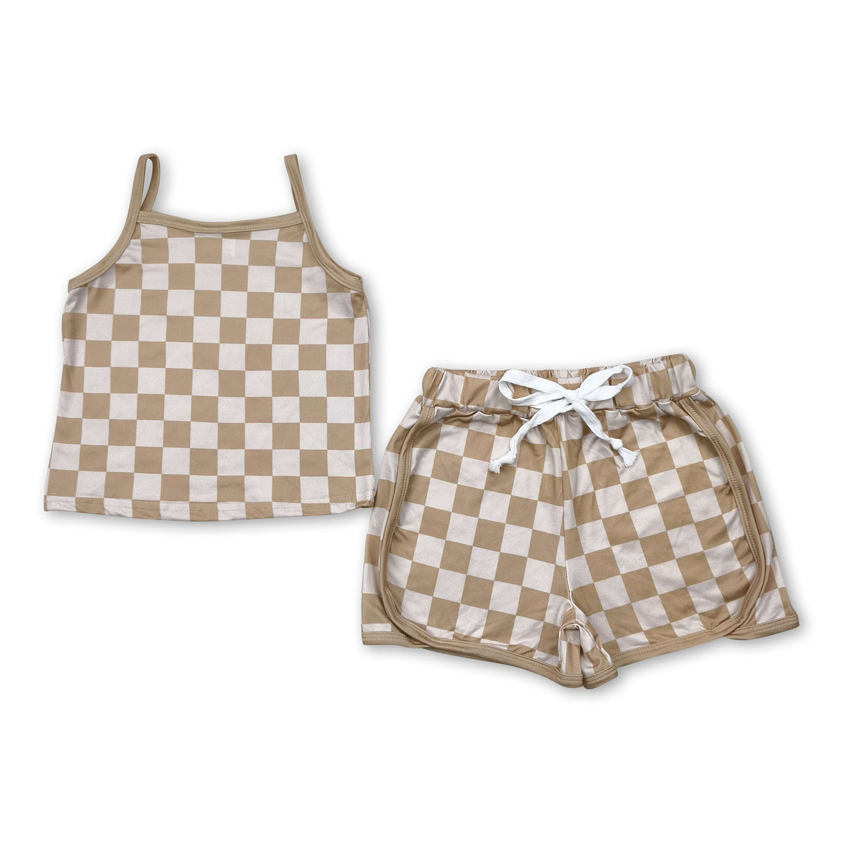 Straps khaki plaid top shorts kids girls outfits