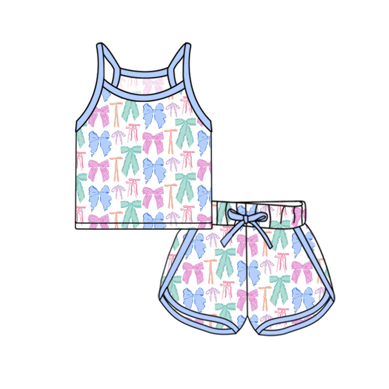 Straps colorful bow top shorts kids girls outfits