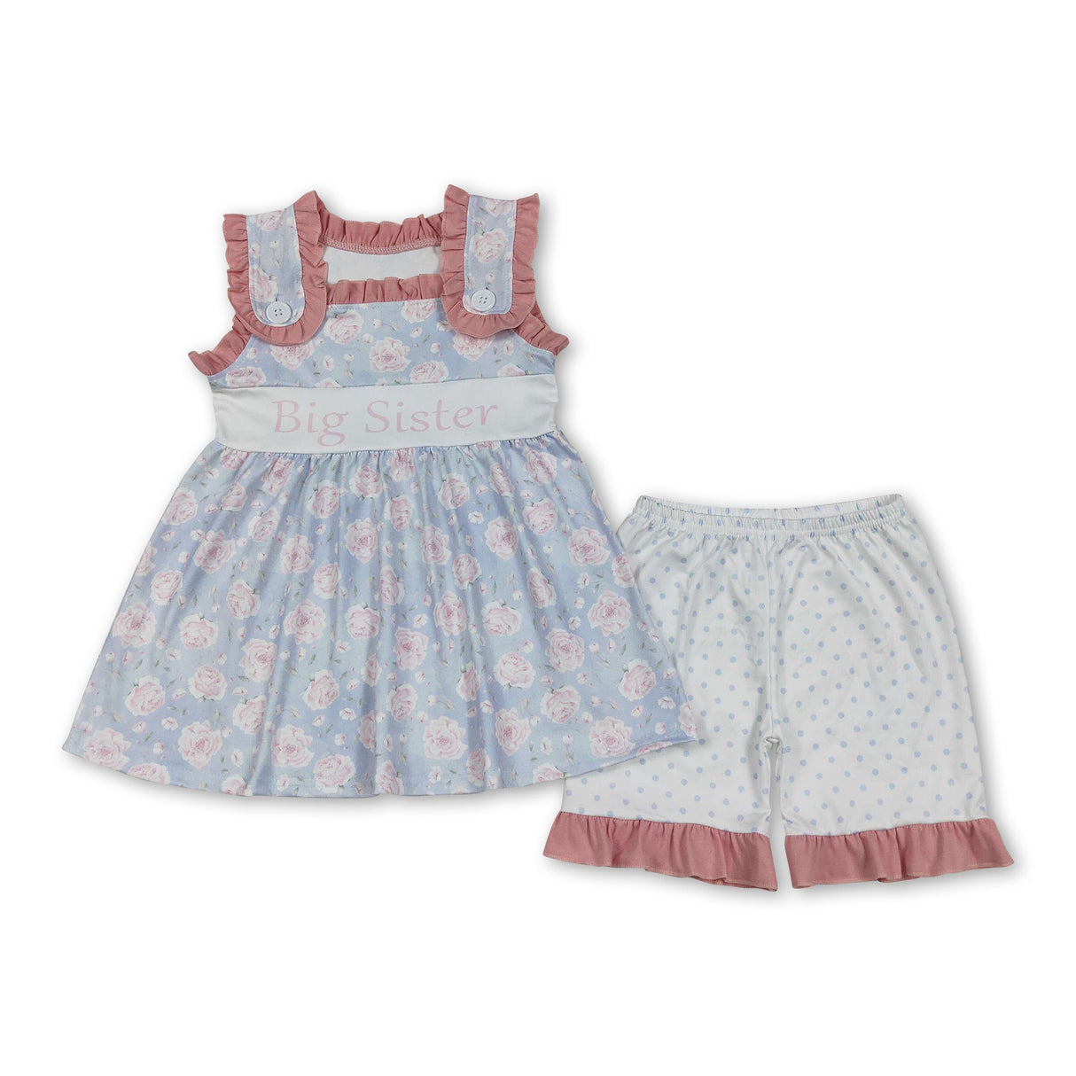 Big sister floral tunic polka dots shorts girls clothing