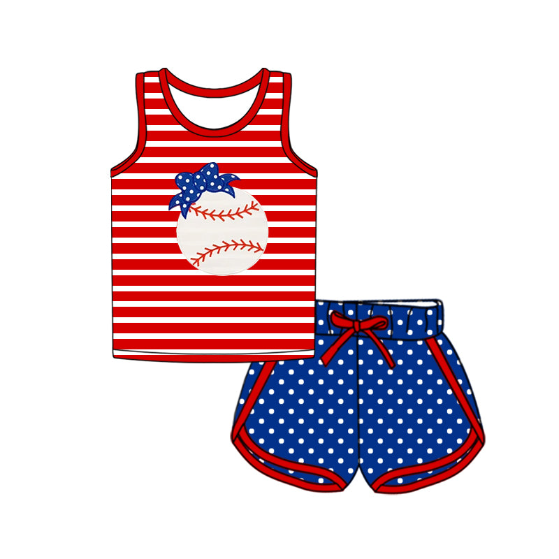 Sleeveless red stripe baseball top shorts girls clothing