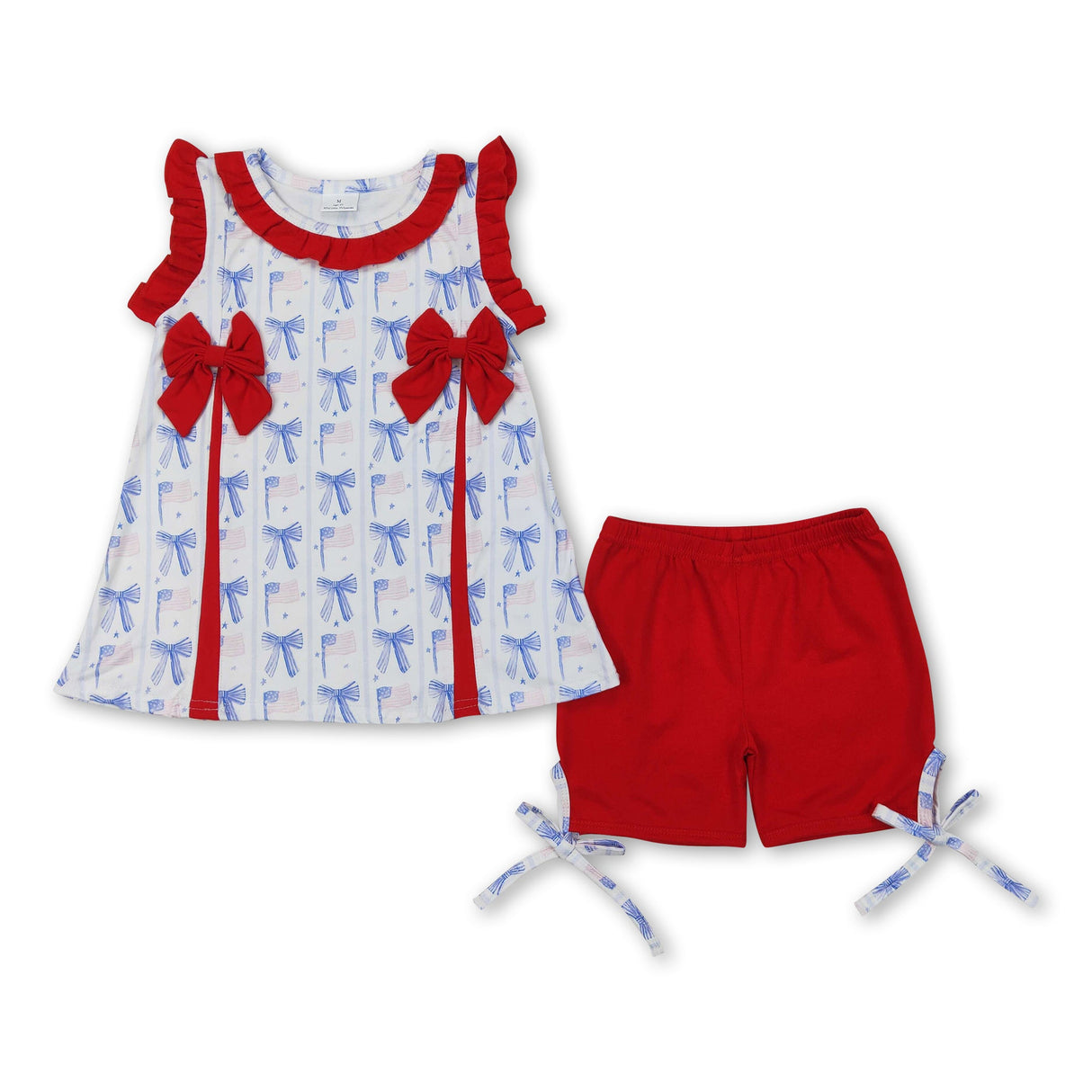Sleeveless flag bow tunic shorts girls 4th of july outfits