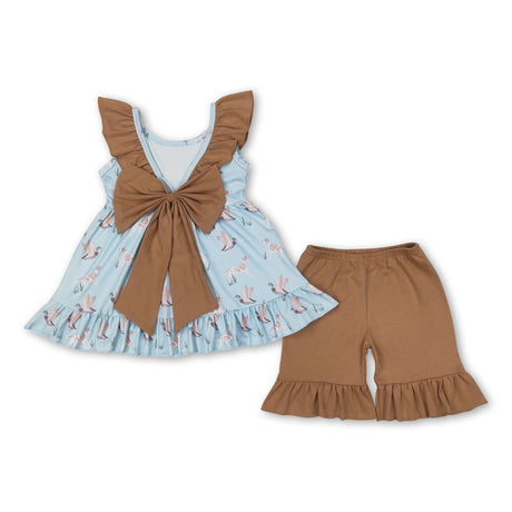 Khaki ruffle duck dog tunic shorts kids girls hunting outfits