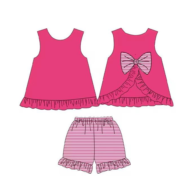 Hot pink sleeveless bow tunic stripe shorts girls clothes