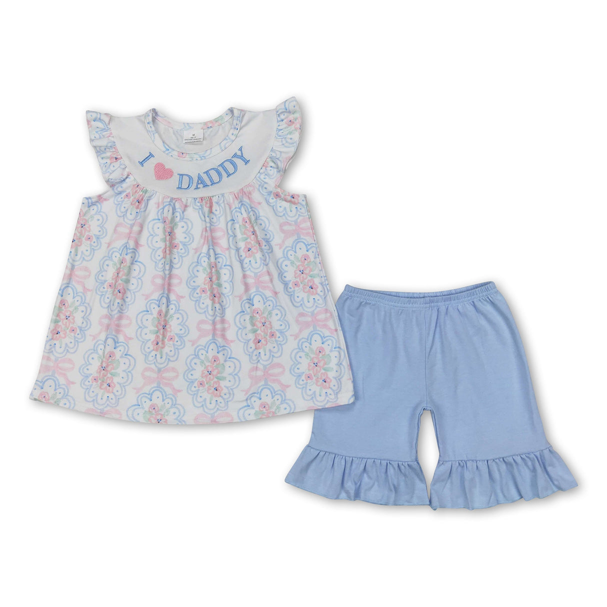 I love daddy floral bow tunic ruffle shorts girls clothing