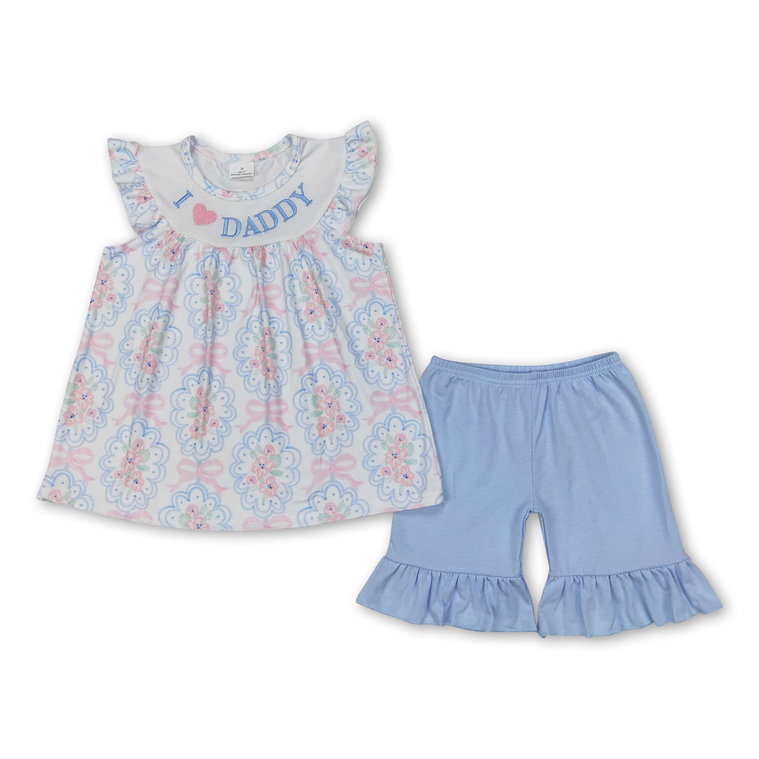 I love daddy floral bow tunic ruffle shorts girls clothing