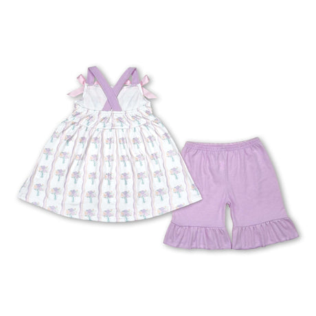 Straps bow floral tunic ruffle shorts girls outfits