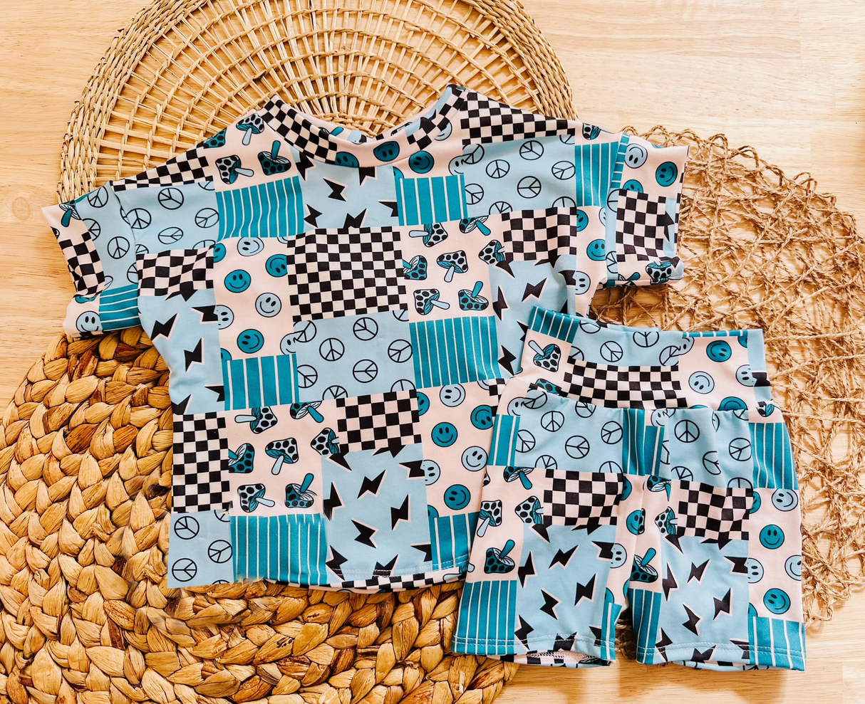 Mushroom smile plaid baby kids summer clothes