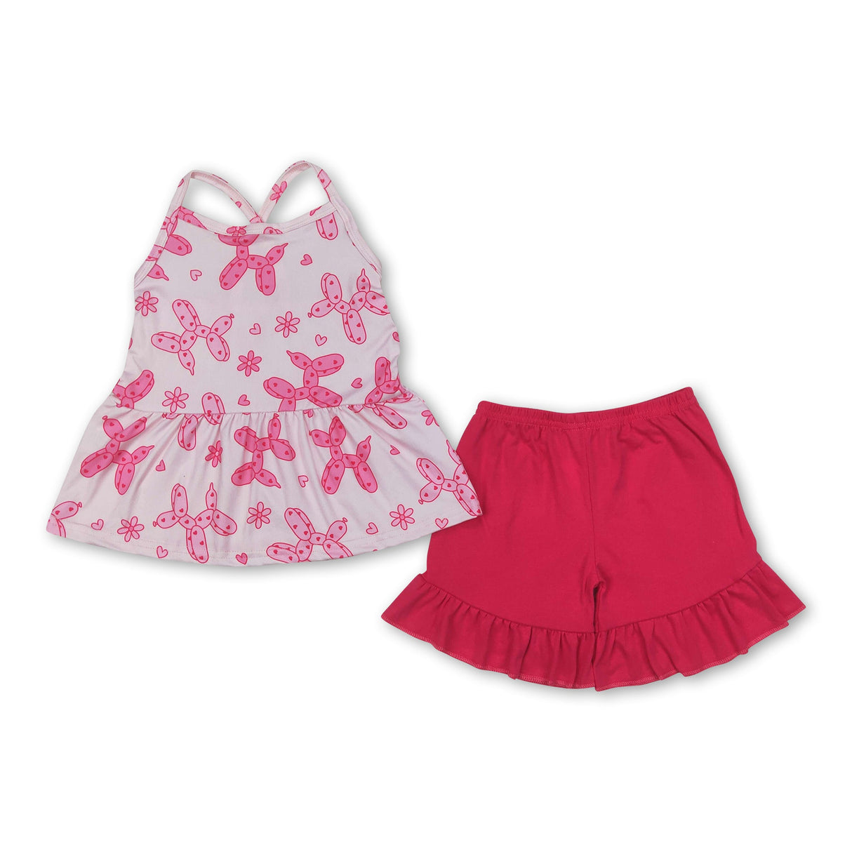 Pink heart dog tunic ruffle shorts girls clothing set