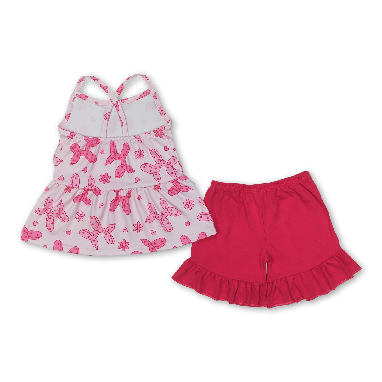 Pink heart dog tunic ruffle shorts girls clothing set