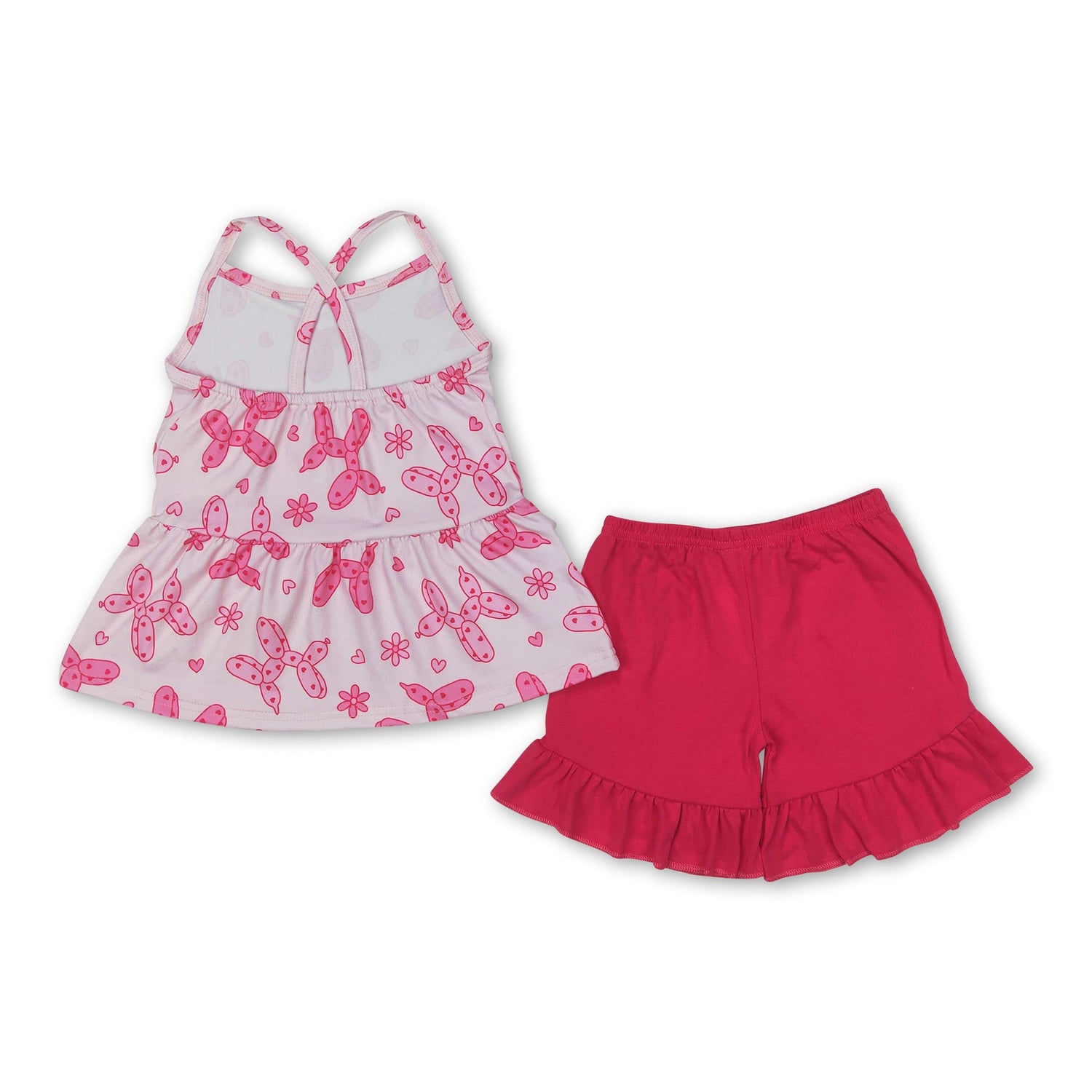 Pink heart dog tunic ruffle shorts girls clothing set