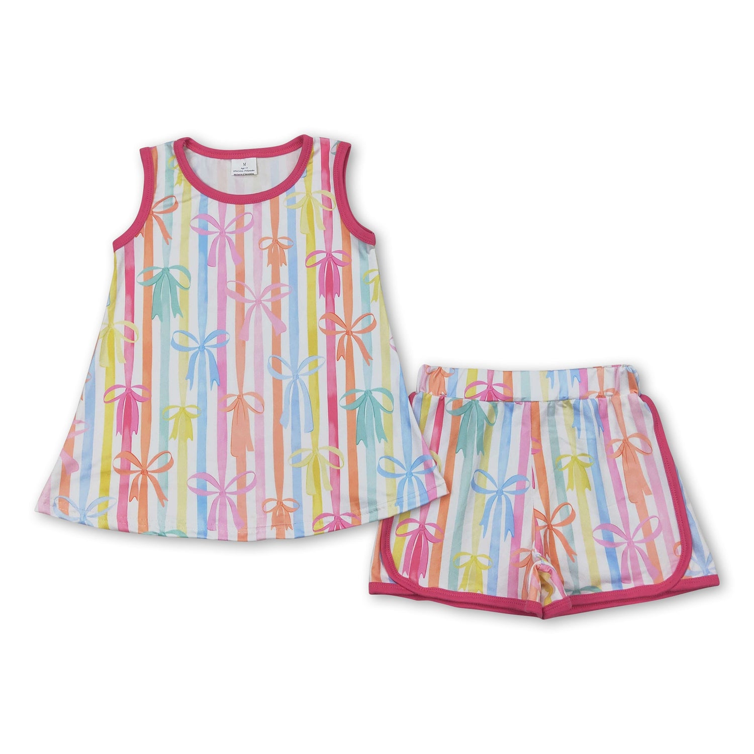 Sleeveless colorful stripe bows kids girls summer clothes