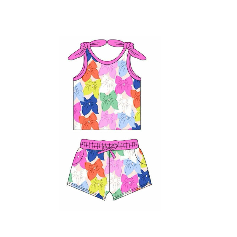 Sleeveless colorful bow top shorts kids girls clothes