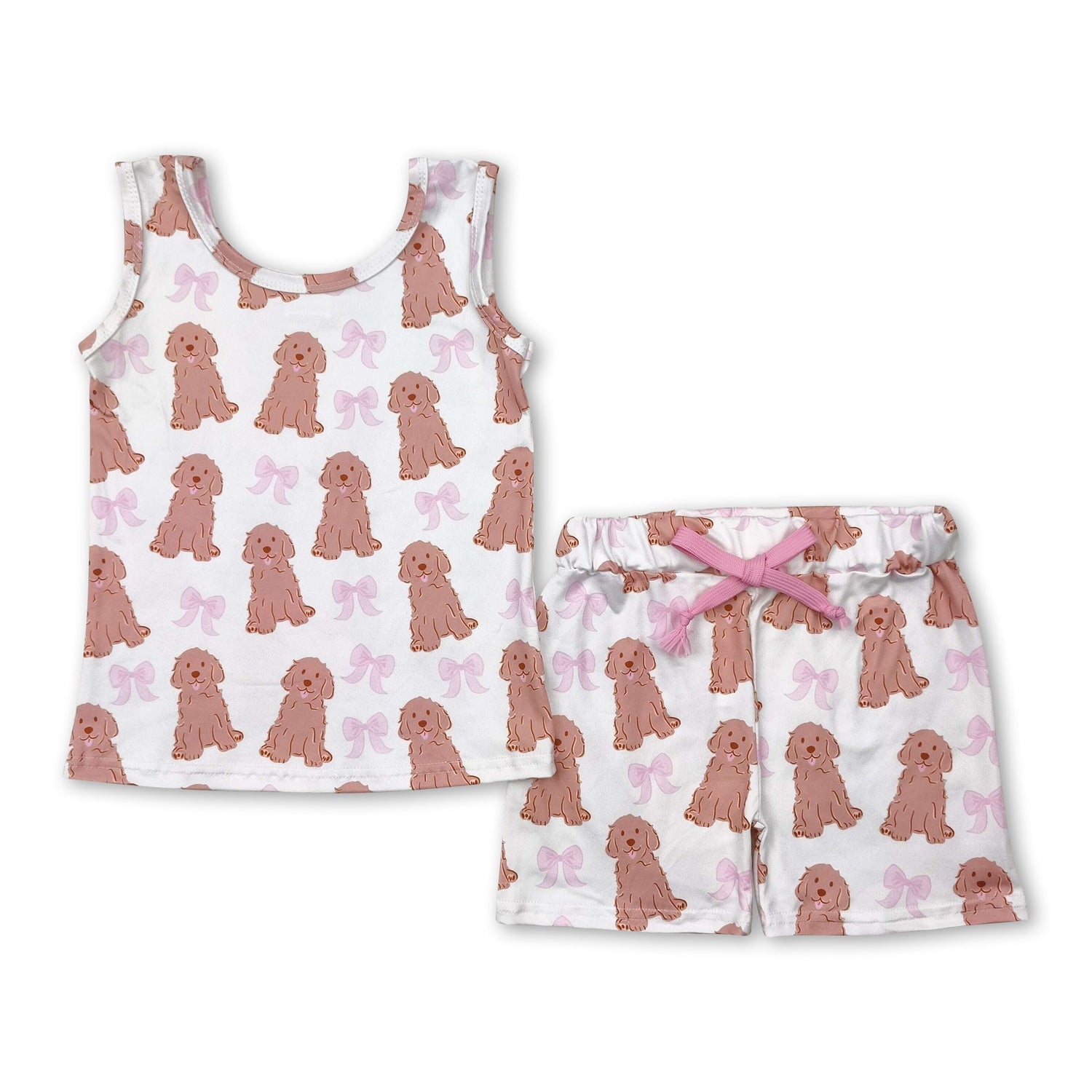 Sleeveless dog bow top shorts kids girls summer clothes