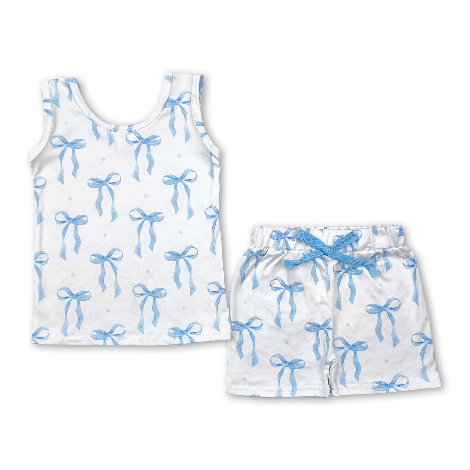 Sleeveless light blue bow kids girls summer clothes