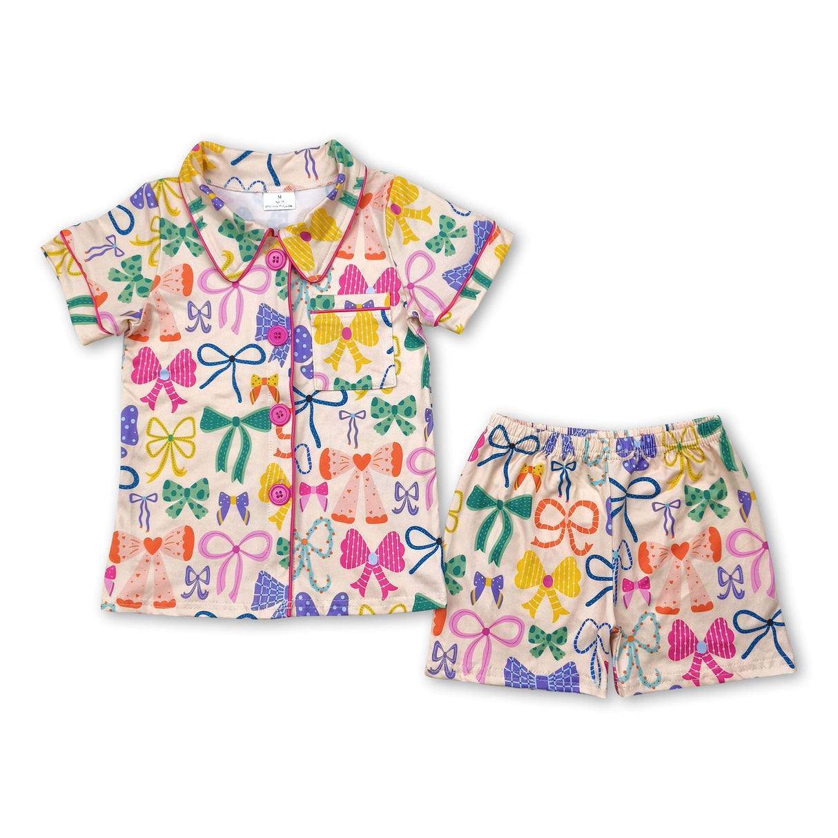 Short sleeves colorful bows kids girls summer pajamas