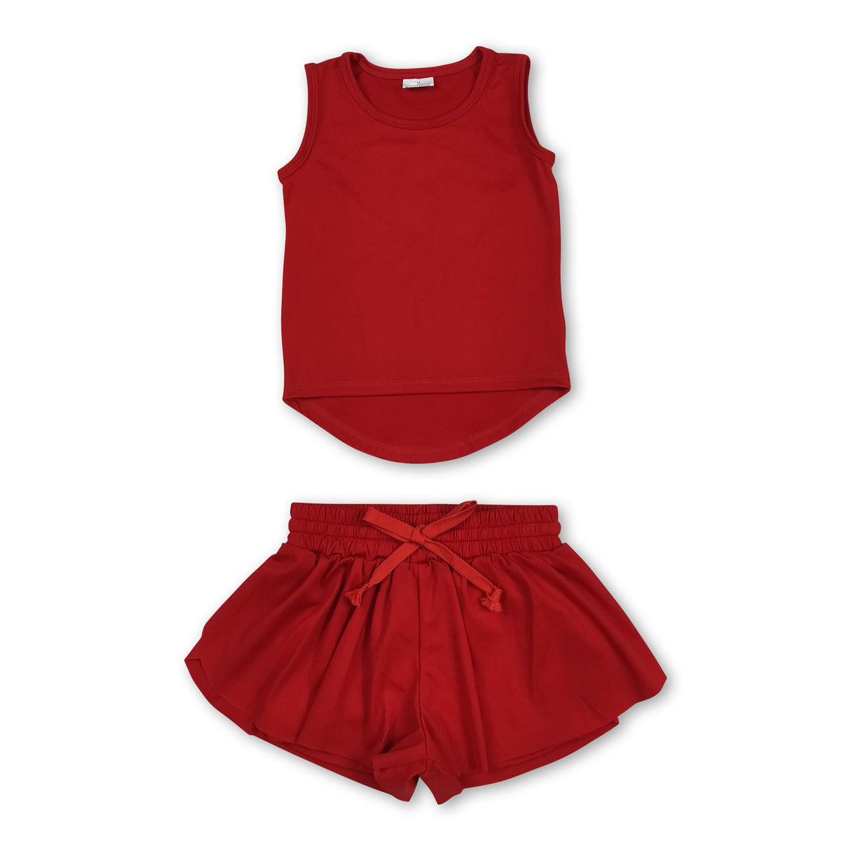 Red sleeveless top shorts kids girls activewear set