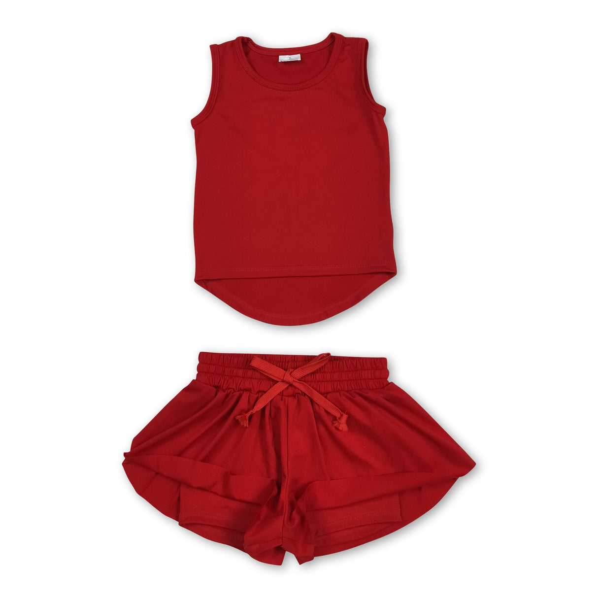 Red sleeveless top shorts kids girls activewear set