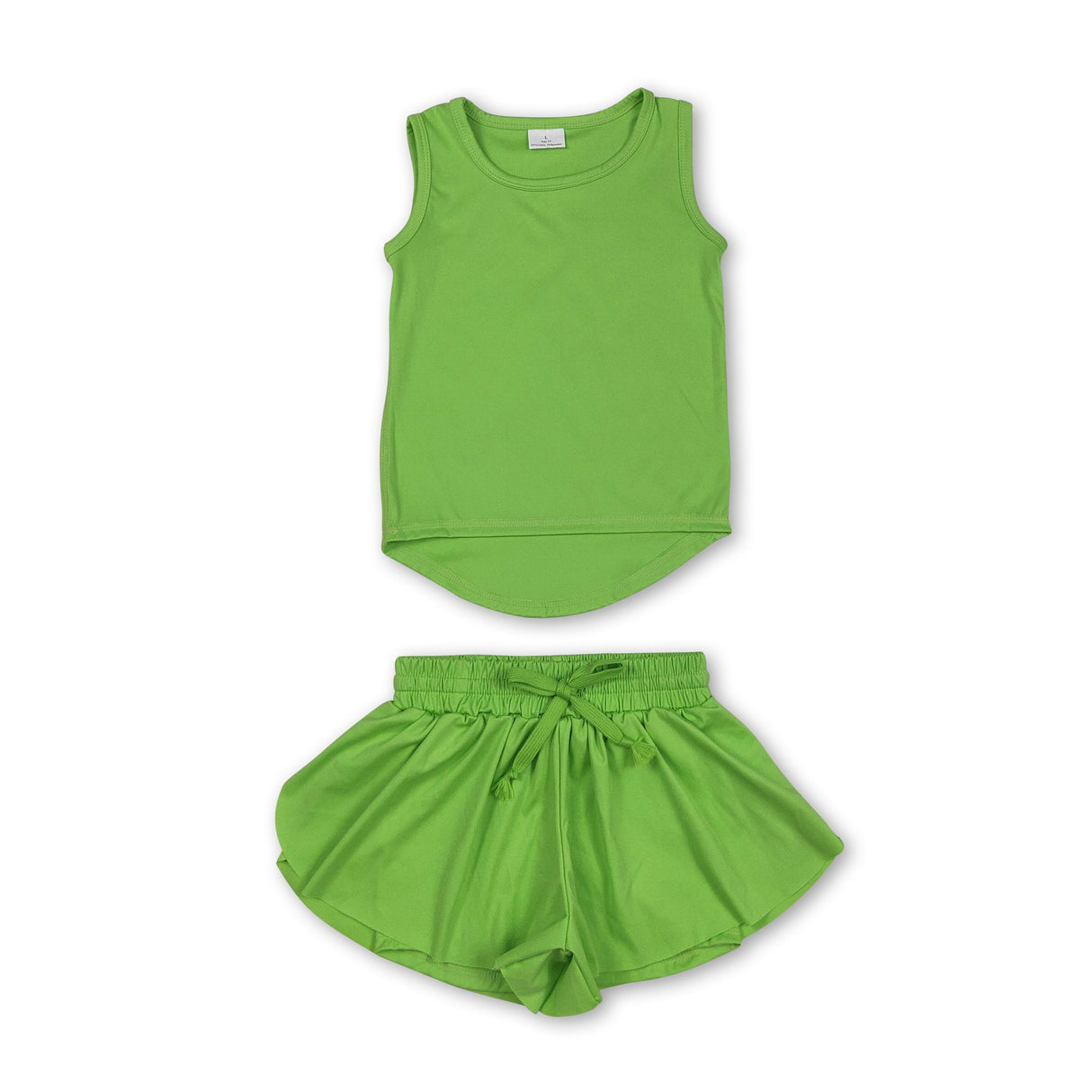 Green sleeveless top shorts kids girls activewear set