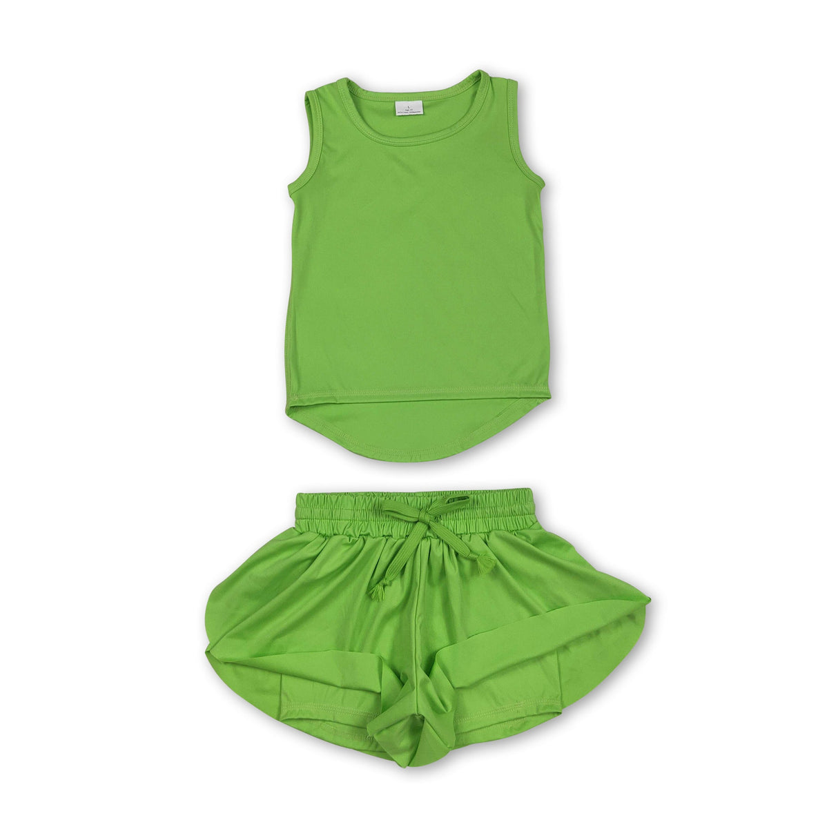 Green sleeveless top shorts kids girls activewear set