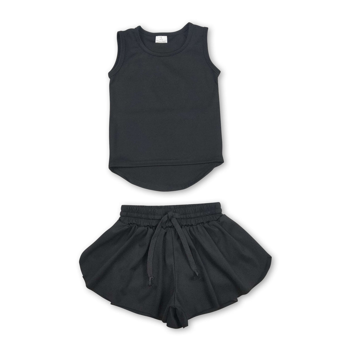 Black sleeveless top shorts kids girls activewear set