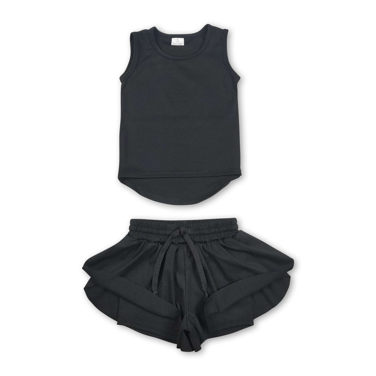 Black sleeveless top shorts kids girls activewear set