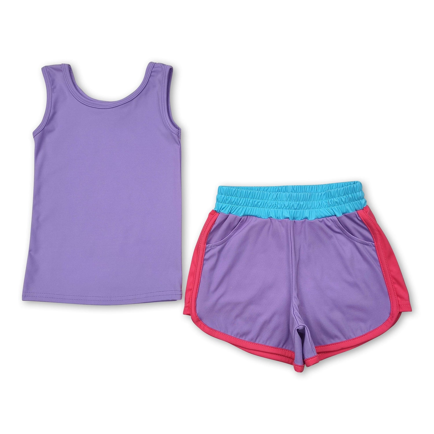Sleeveless lavender top shorts kids girls active wear set