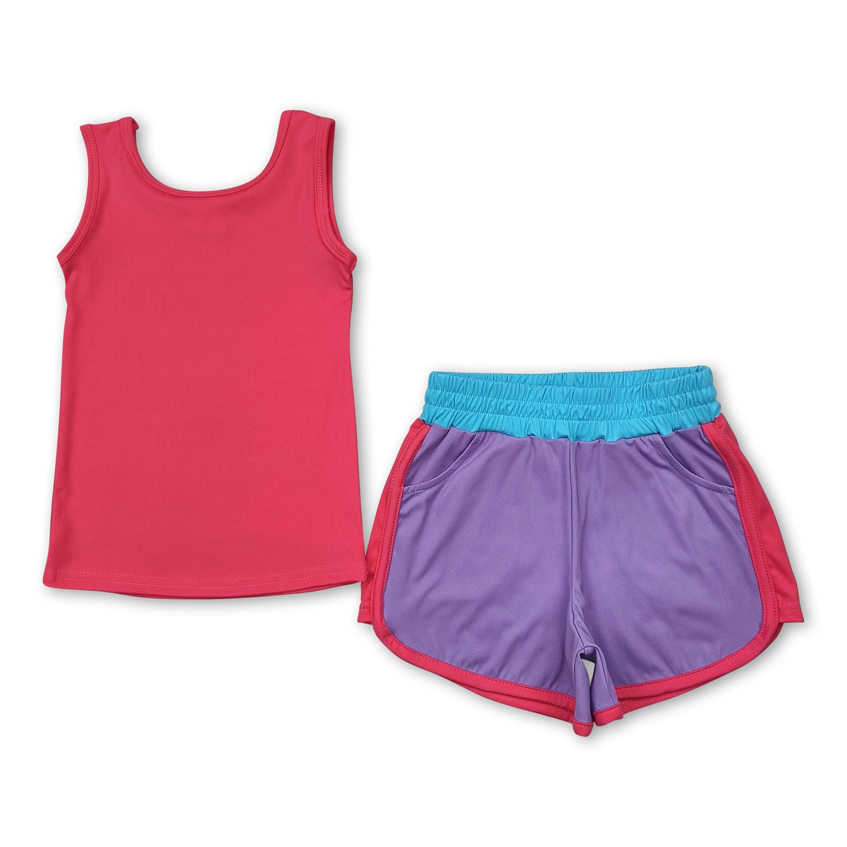 Sleeveless hot pink top shorts kids girls active wear set