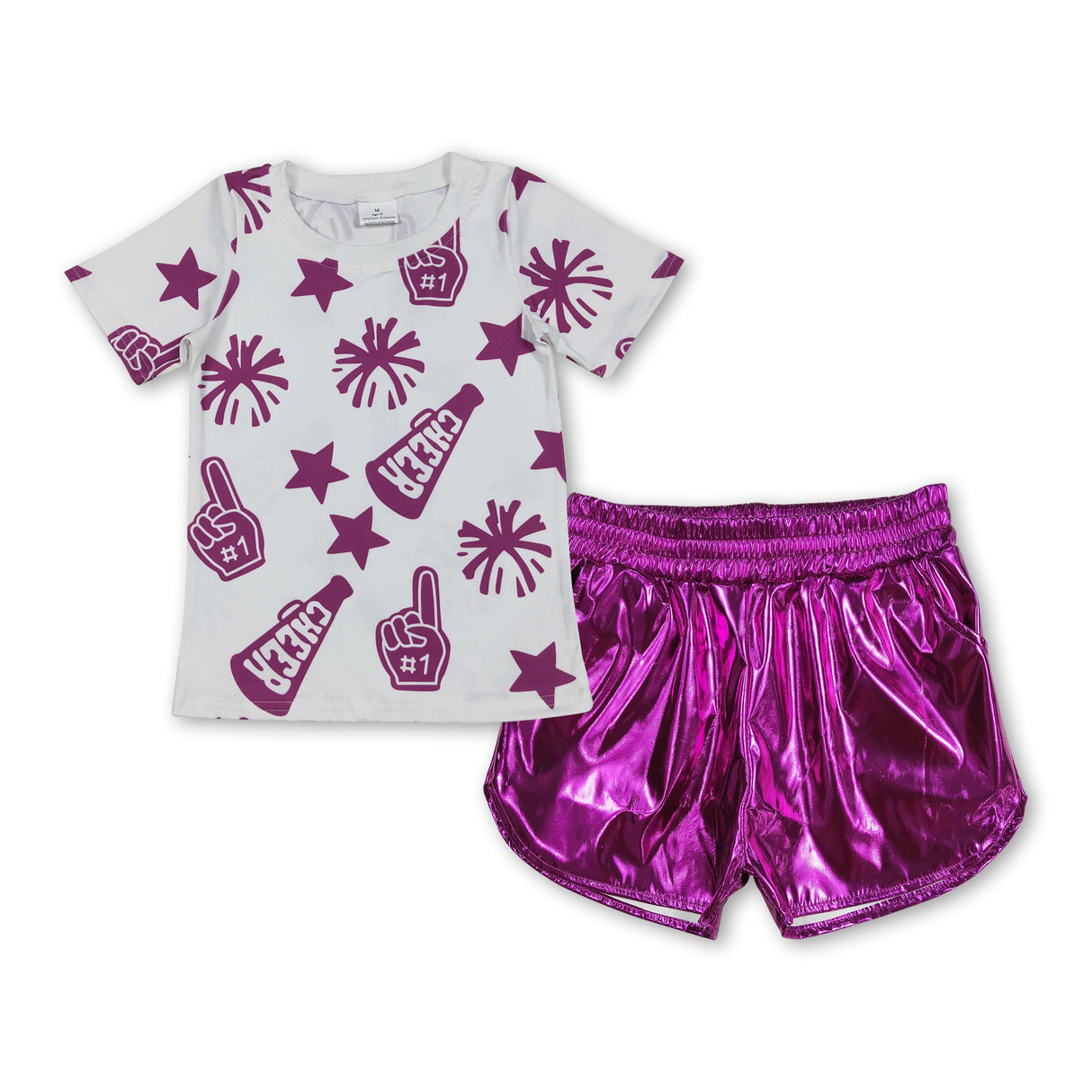 Purple short sleeves cheer top shorts kids girls clothes