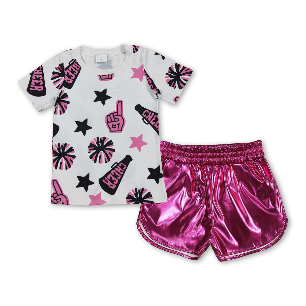 Pink short sleeves cheer top shorts kids girls clothes