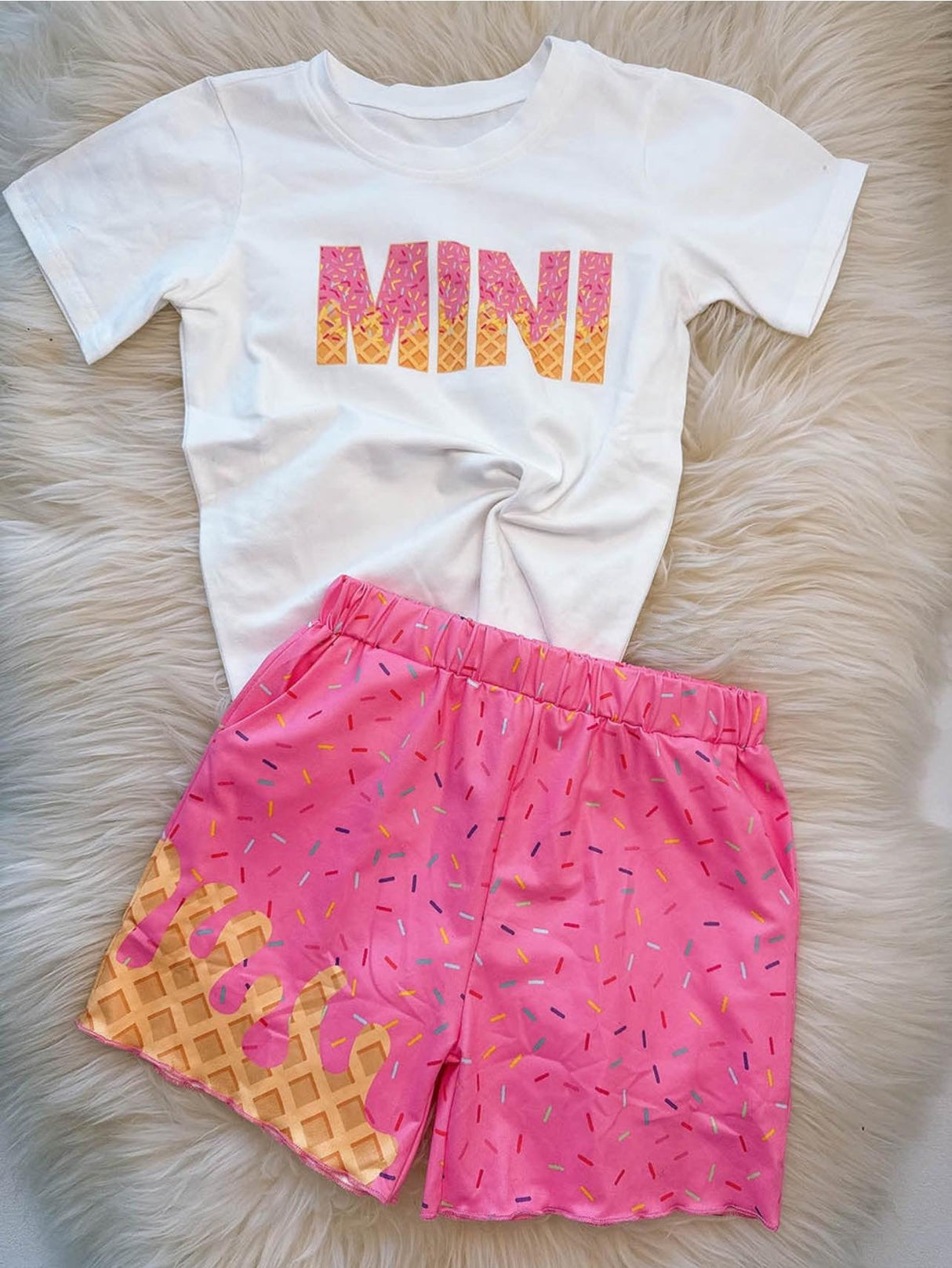 Short sleeves Mini top pink sprinkle ice cream girls clothes