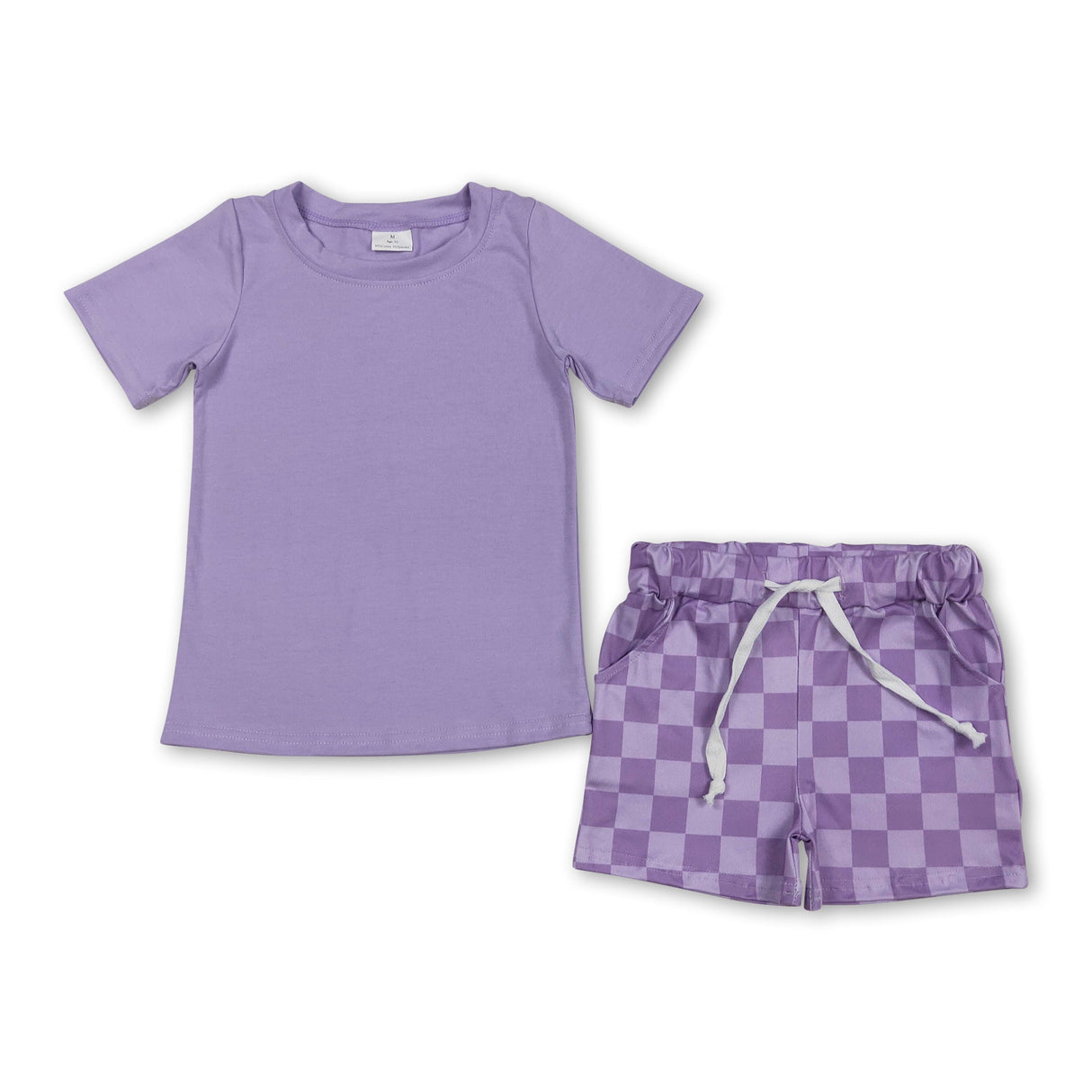 Short sleeves lavender top plaid shorts baby kids clothes