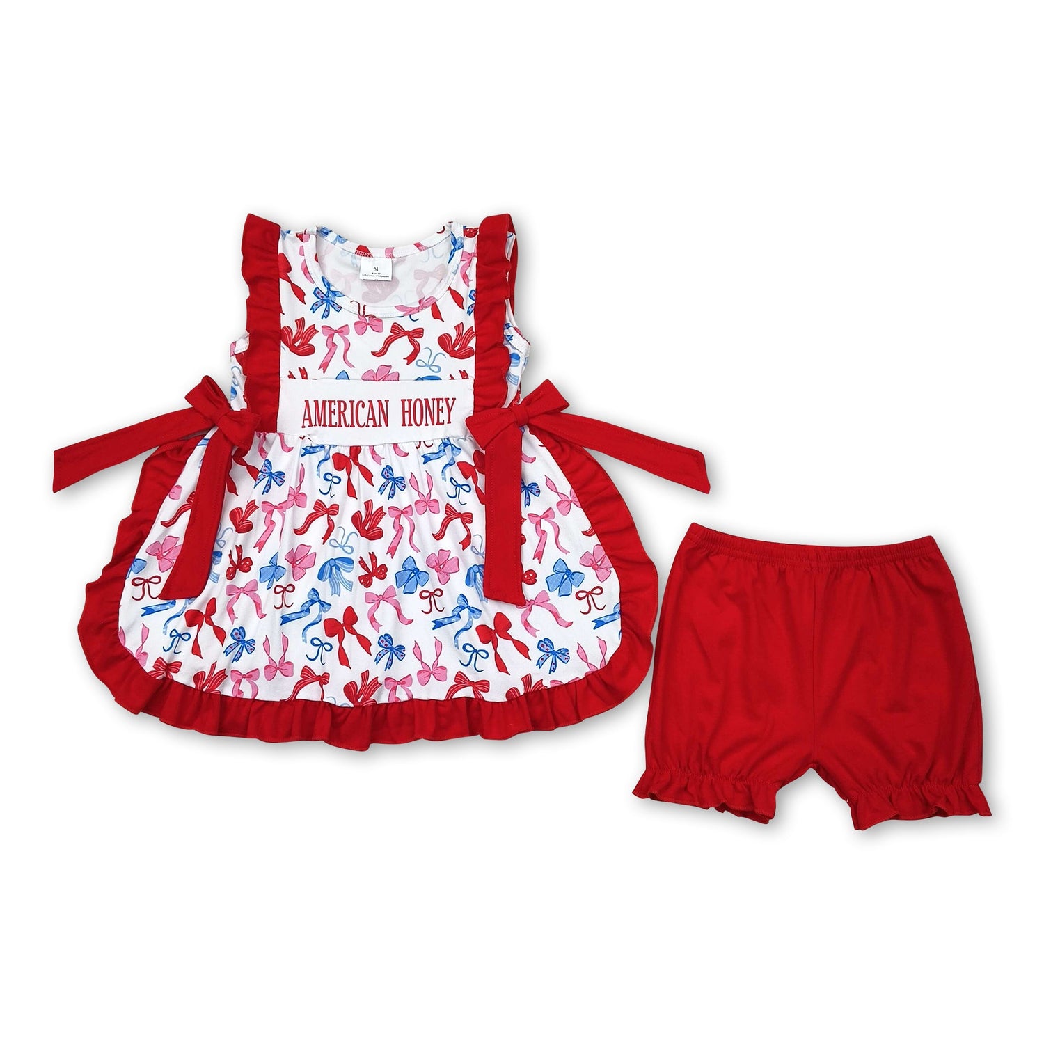 American honey bow top ruffle shorts girls 4th of july clothes