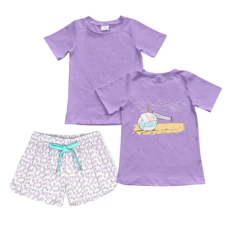 Short sleeves lavender ball top floral shorts girls clothing