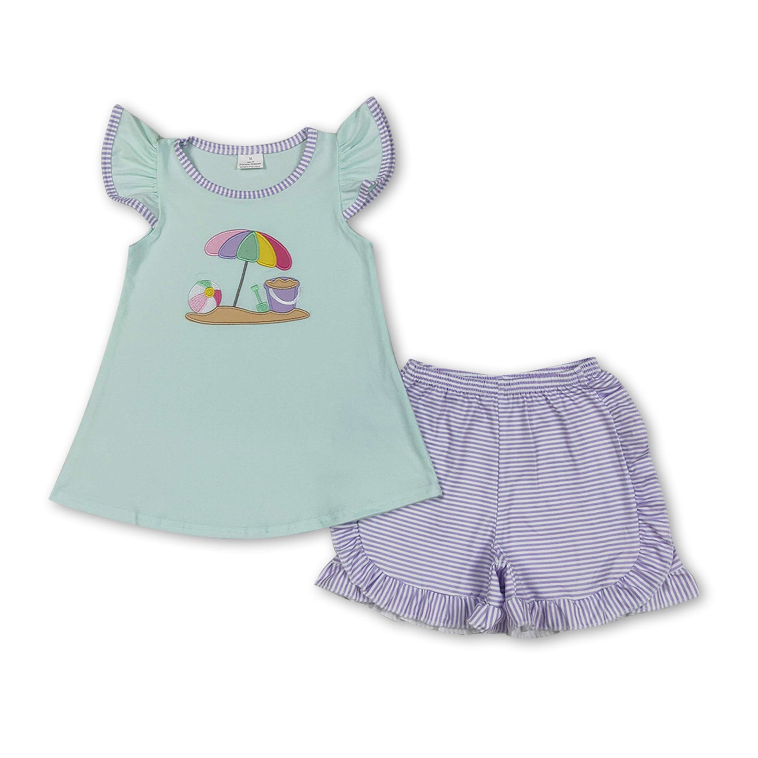 Flutter sleeves beach ball top shorts kids girls clothes