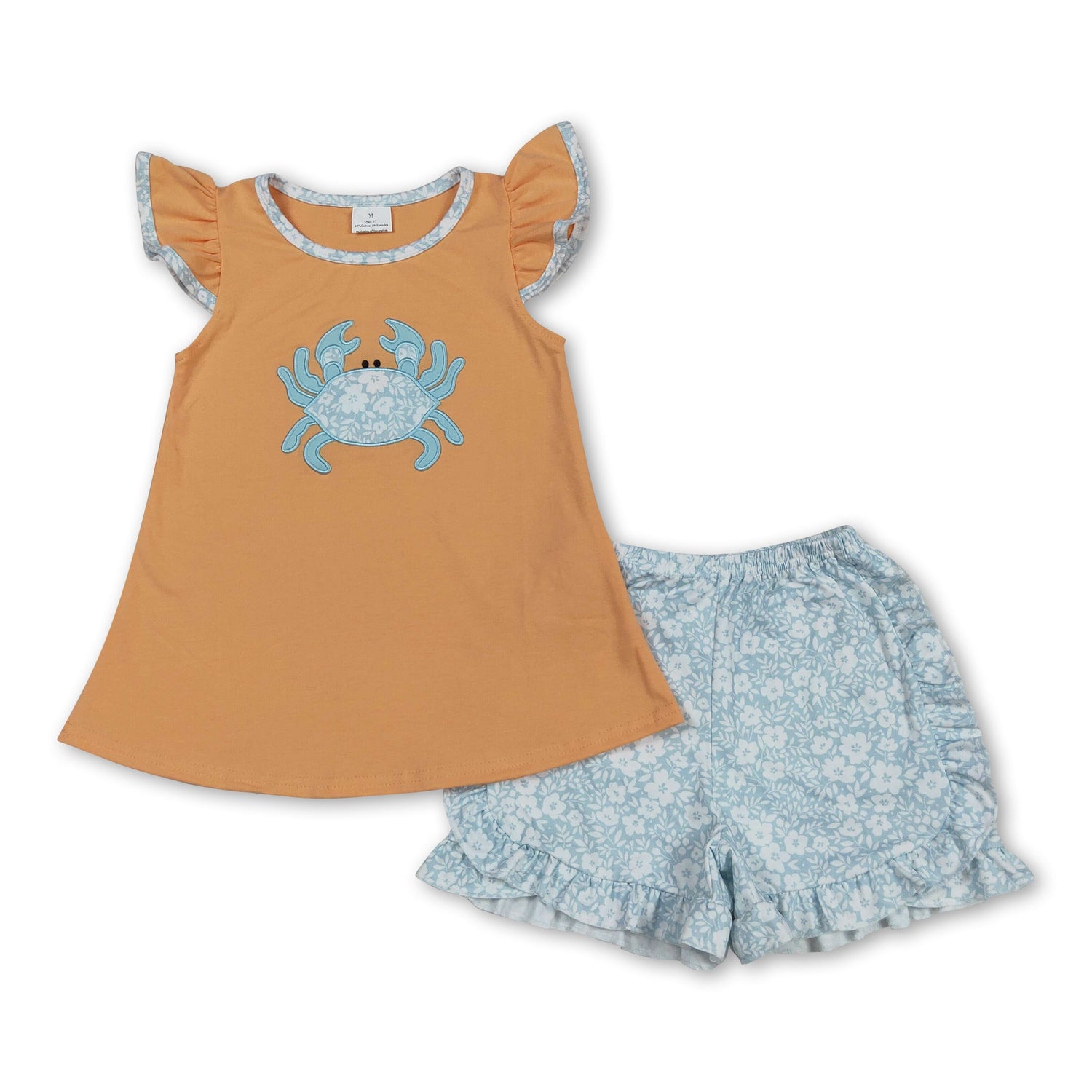 Flutter sleeves floral crab top ruffle shorts girls clothes