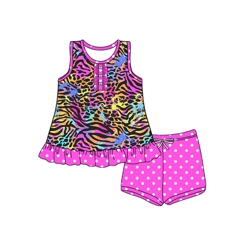 Sleeveless colorful tiger top polka dots shorts girls clothes